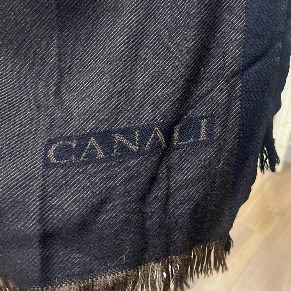 Canali Dark Navy Woven Logo Scarf
